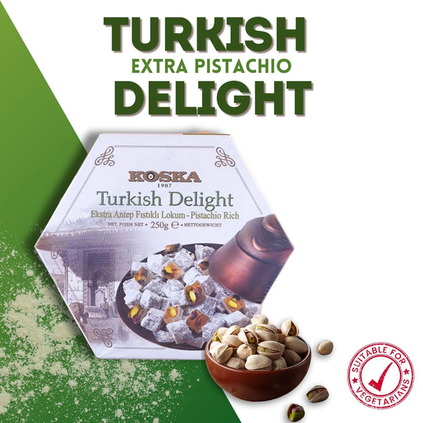 Turkish Delight w/ Extra Pistachio (250g X 12) Koska