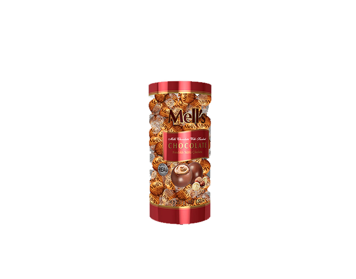 Mell's Chocolate Milk Chocolate with Hazelnut Cylinder Box-1700 (250g x 24)
