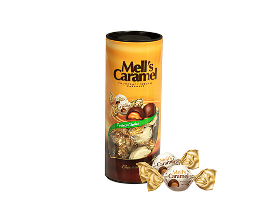 Mell's Caramel Double Twist Milky Chocolate & Special Caramel Tube Box 250g x 24