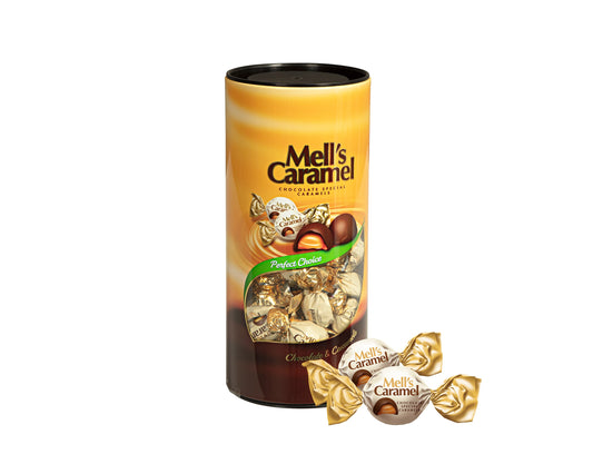 Mell's Caramel Double Twist Milky Chocolate & Special Caramel Tube Box 500g x 12