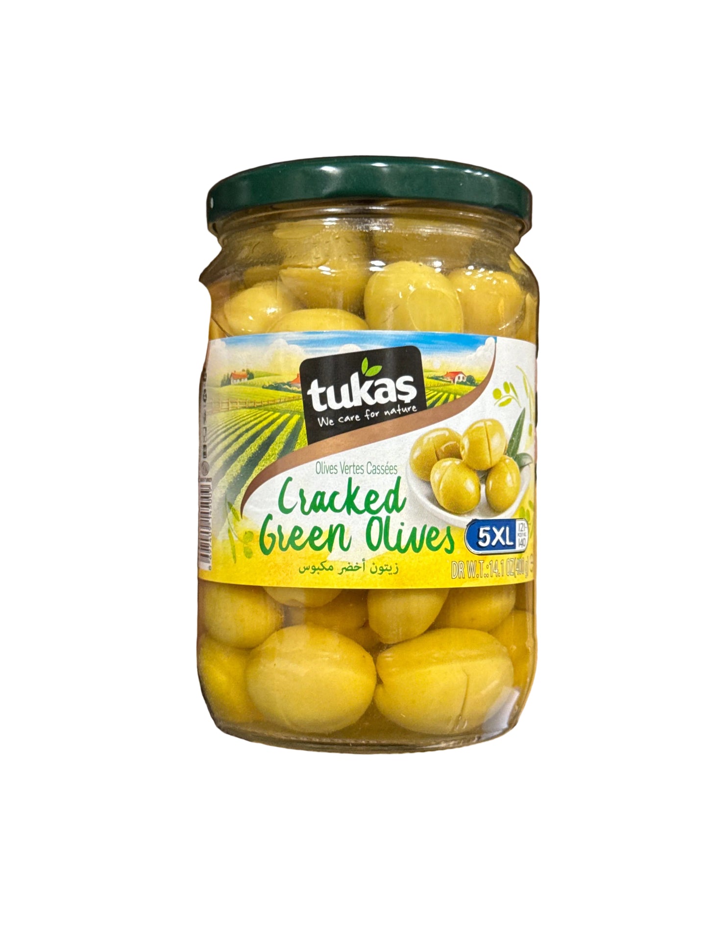 Tukas Cracked Green Olives in Glass (720g x 12)