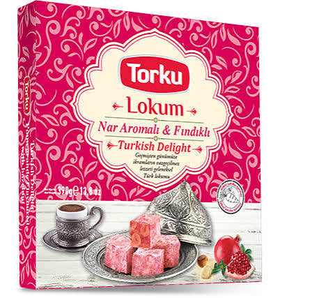 Torku Turkish Delight Pomegranate with Hazelnut 405392 (390g x 12)