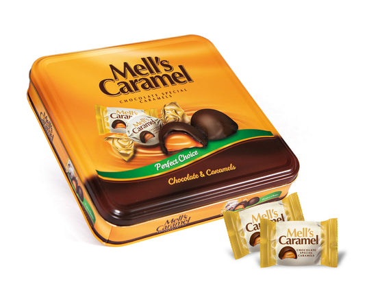 Mell's Chocolate Caramel Square Tin (500g x 8)