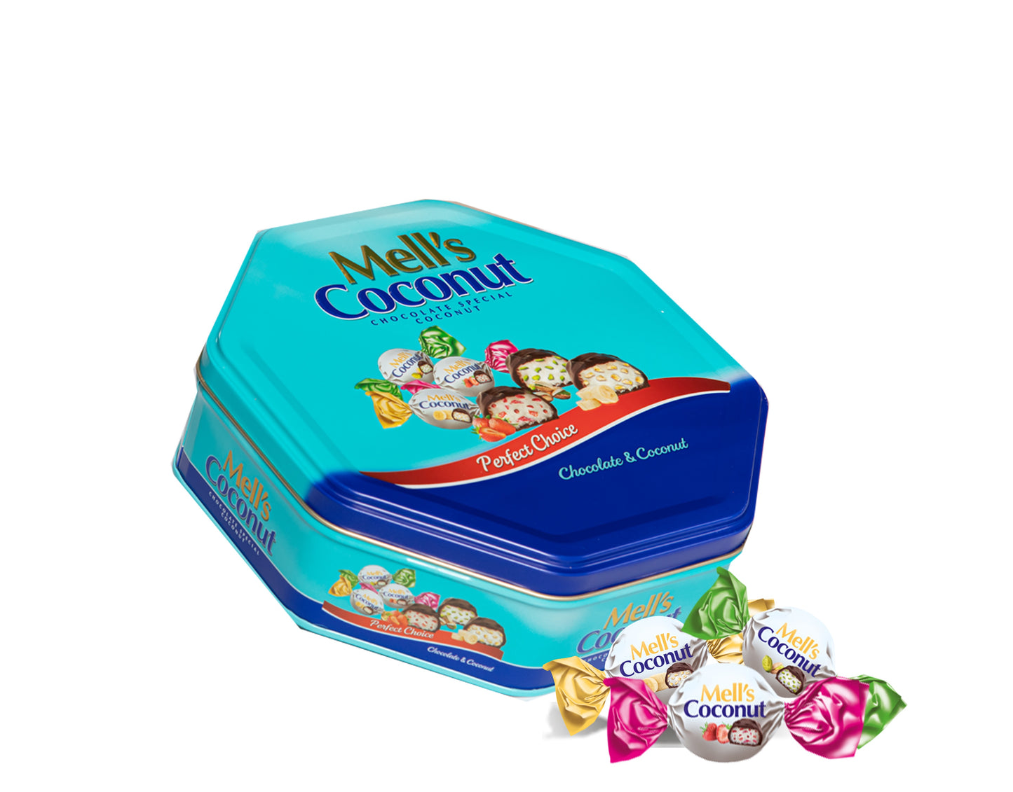 Mell's Coconut Mixed Flavours Octagon Tin (500g x 8)