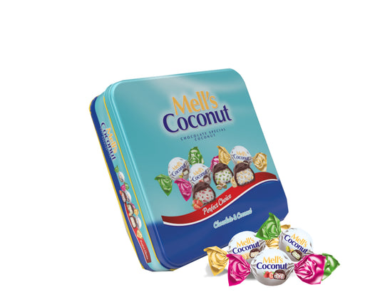 Mell's Coconut Mixed Flavours Square Tin (500g x 8)